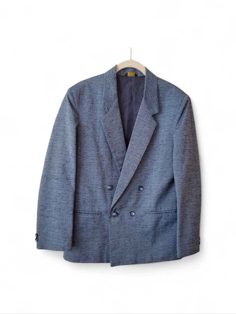 Classic Double-Breasted Blue Blazer with Textured Weave